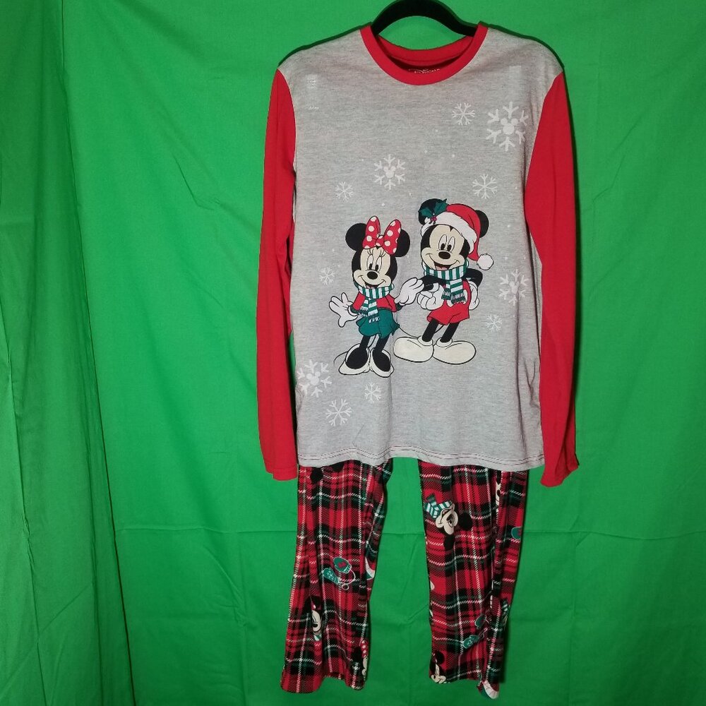 Disney Pajama Set Winter Holiday Long Sleeve & Fleece Pants‎ Womens XL Mickey